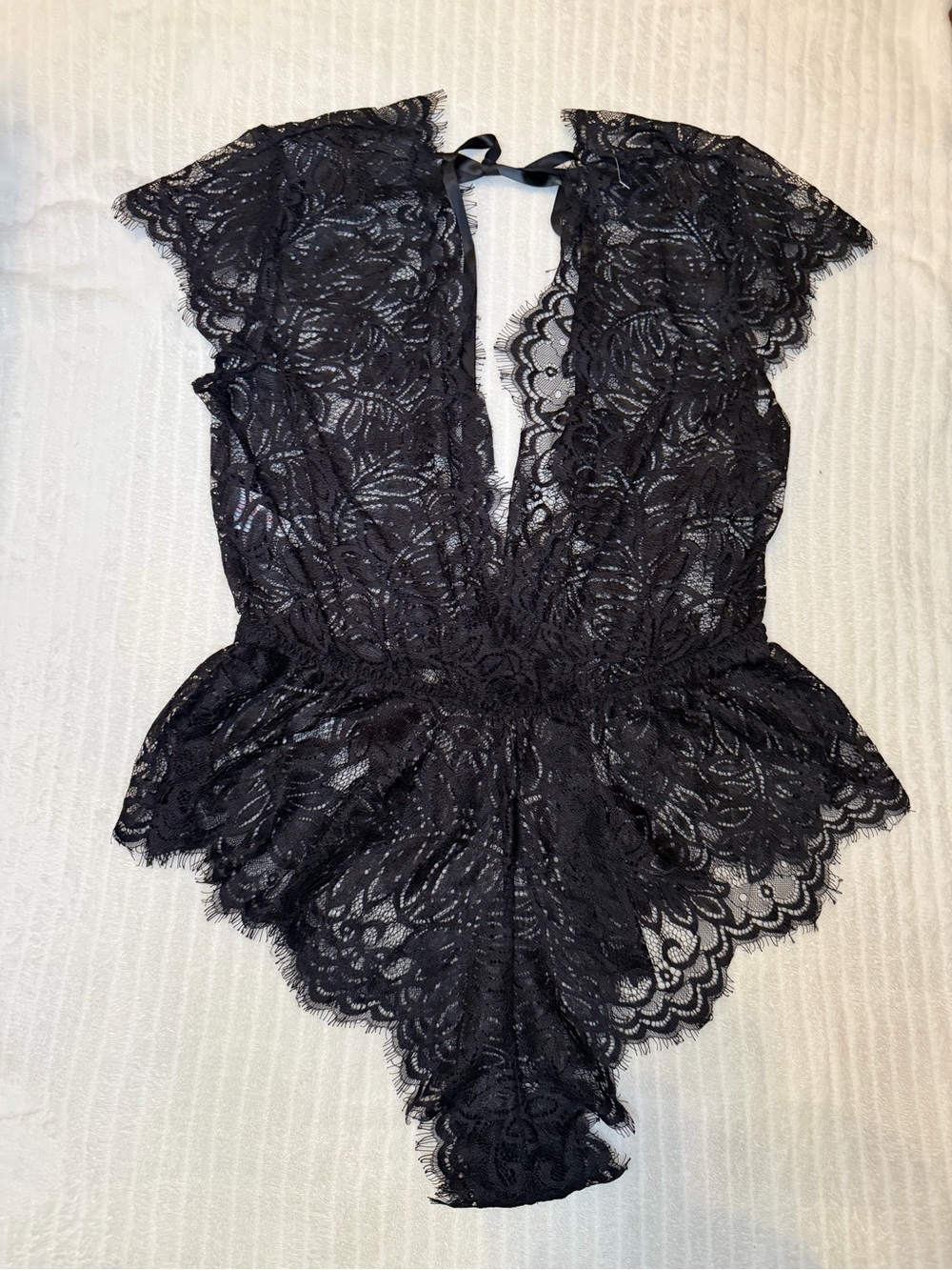 Anyou Black Lace V-Neck Teddy Bodysuit Size M